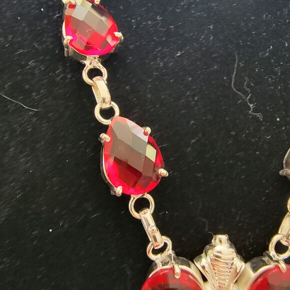 Striking Red Simulated Gemstone Necklace - Sterling Silver Statement Jewelry - Picture 2 of 5